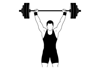 Weightlifter lifting barbells in silhouette style