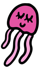 Hand drawn jellyfish illustration for sea life, under the sea, aquarium, ocean, post card, animals, zoo, souvenir shop, cartoon character, comic, mascot, toy, kid doll, sticker, cute patch, brooch