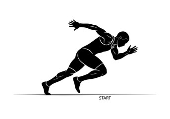 Dynamic silhouette of runner at start line capturing power and energy