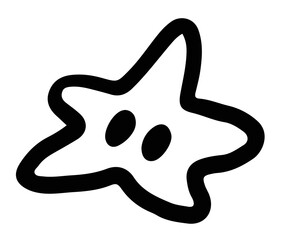Hand drawn star outline for decoration, sticker, icon, tattoo, cute patches, brooch, shirt print, plush toy, doll, kids, children, Christmas tree, ornament, sky and cloud, cartoon character, comic