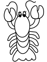 Hand drawn outline of lobster for sea life, under the sea, aquarium, ocean, post card, animals, zoo, souvenir shop, cartoon character, comic, plush toy, kid doll, sticker, sea food, kid colouring book