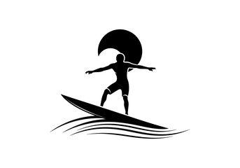 Silhouette surfer riding waves under the sun