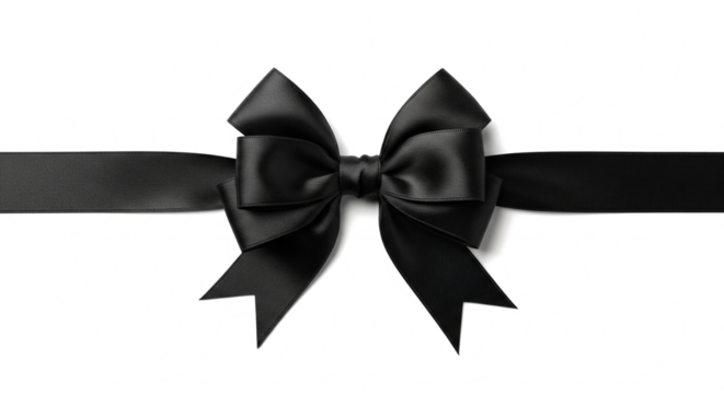 Elegant black satin ribbon bow isolated on transparent background, perfect for gift wrapping and decoration - Powered by Adobe
