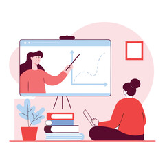  Virtual Classroom for Mathematics 2D Character Illustration