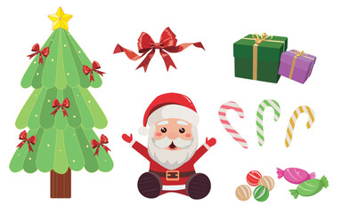 Christmas illustration materials, Santa Claus, Christmas tree, gifts, candy