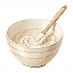 Watercolor Mixing Bowl with Spatula Vector Illustration on White Background
