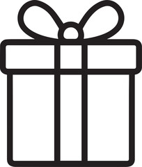 A simple line drawing of a wrapped gift box, featuring a neat bow, embodies the spirit of giving and occasion.