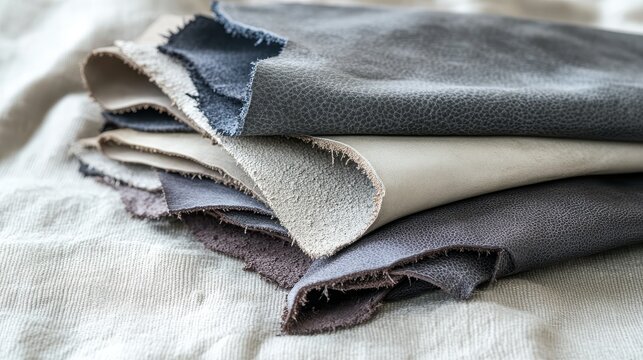 Pile of perfectly smooth undyed leather swatches on display