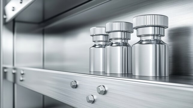 Perfume Bottles on Stainless Steel Display Shelf