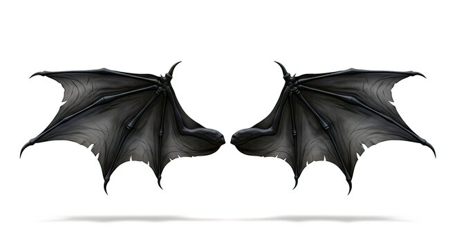Dark Black Dragon Wings Isolated on White