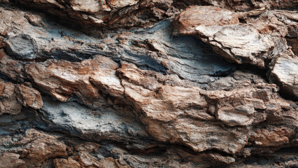 Close-up of deeply textured tree bark. Rugged browns and grays reveal intricate organic patterns, showcasing nature's raw, resilient beauty.