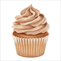 Watercolor Cupcake Dessert Vector Illustration on White Background
