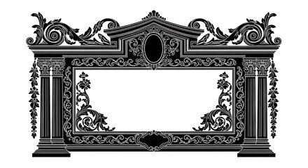 Luxury Vintage Baroque Decorative Frame Element with Columns Isolated