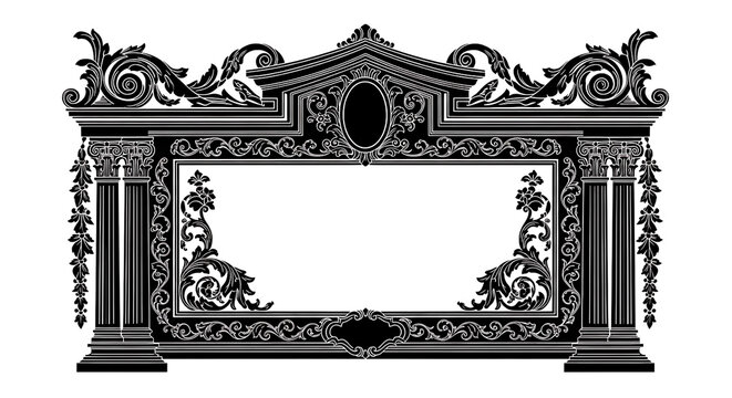 Luxury Vintage Baroque Decorative Frame Element with Columns Isolated
