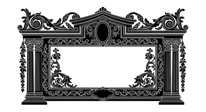 Luxury Vintage Baroque Decorative Frame Element with Columns Isolated