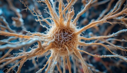 Detailed microscopic view of a neuron showcasing its intricate branching structure