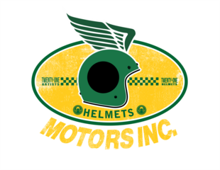 Vintage Motorcycle Green Helmet Emblem with Retro Wings Design