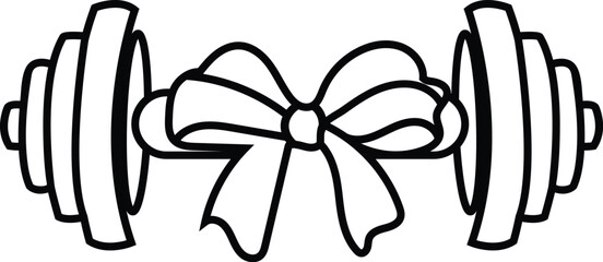 Dumbbell with Bow Line Art Icon - Fitness and Feminine Strength Symbol