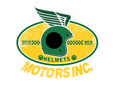 Vintage Motorcycle Green Helmet Emblem with Retro Wings Design