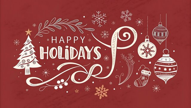 Happy holidays red vector banner with vibrant christmas ball