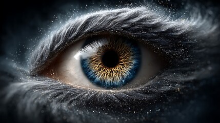 Ethereal swirl of glowing particles in the dark forming an elegant eye shape, symbolizing awareness and sensitivity.