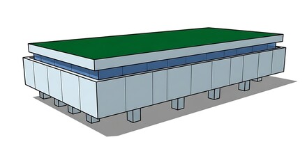 Architectural Rendering of a Modern Building with Green Roof.