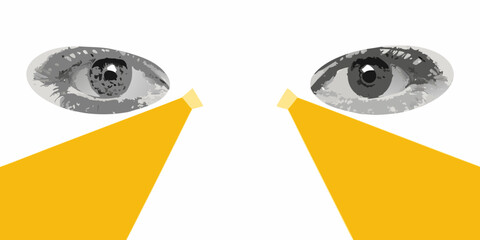 Eyes illuminated by spotlights conceptual illustration of observation surveillance and scrutiny