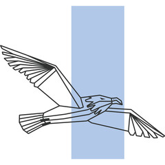 Outline of a Majestic Eagle in Flight Against a Subtle Light Blue Vertical Stripe and Transparent Background Detailed Wing Spread and Fierce Gaze
