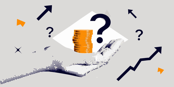 Financial uncertainty and investment risk with stack of coins and question marks