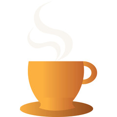 Orange Cup Of Hot Coffee With Steam Rising From The Top And Sitting On A Saucer Against A Transparent Background