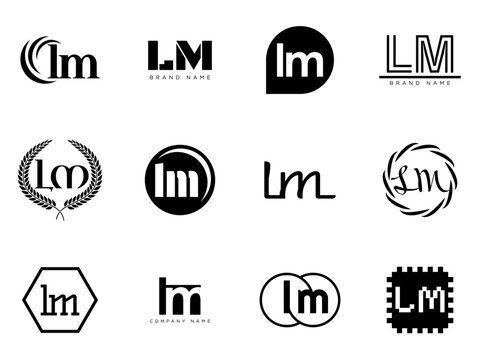 LM logo company template. Letter l and m logotype. Set different classic serif lettering and modern bold text with design elements. Initial font typography.