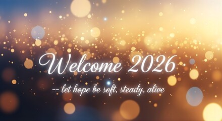 A welcoming message for the year 2026, with a bright, celebratory background.