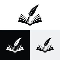Creative logo design with book and pen illustration