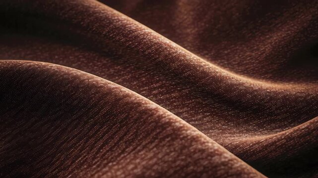 Silk fabric curtains background texture with soft folds and warm brown sheen create elegant wave pattern, moody light and shadow add cozy ambiance for interior design and luxury silk fabric wave