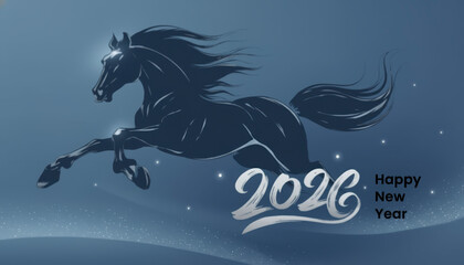 Year of  horse 2026 new year celebration, festive theme illustration