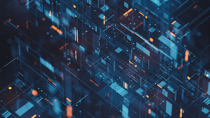 Technology background abstract science big data analysing neural network artificial intelligence futuristic electronic circuit board 3d rendering.