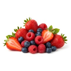 Obraz premium Isolated Fresh Mixed Berries Strawberry Raspberry and Blueberries 