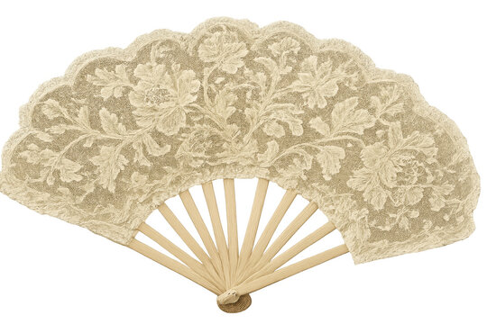 Hand fan with delicate lace and intricate floral pattern, vintage accessory for elegance and historical fashion display