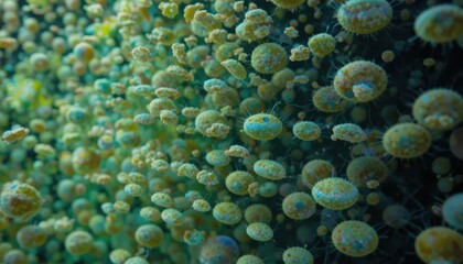 Fototapeta premium Close-up Microscopic View of Bacteria Cells Showing Detailed Structures and Diversity of
