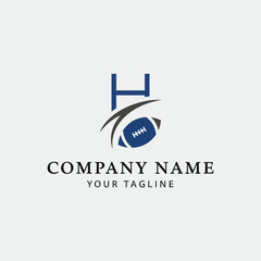 Logo featuring a stylized letter H with a football and curved lines, representing sports.