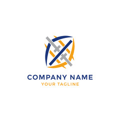 Abstract logo design featuring a stylized rugby ball shape with crossed swords and a company name.