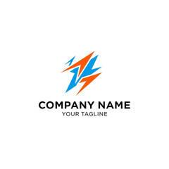 Abstract logo design featuring stylized lightning bolts in vibrant orange and blue colors, representing energy.