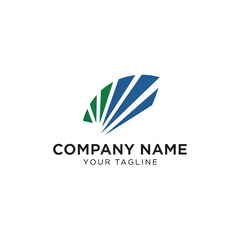 Fototapeta premium Abstract fan-shaped logo design with green and blue segments for corporate branding and identity.