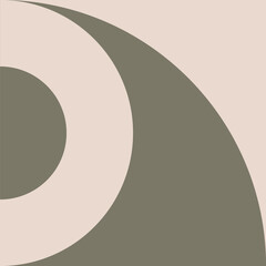 Modern abstract geometric art in camo green and off white in retro Bauhaus style. Minimalist pattern with simple geometric shapes like circles, smi circles, rectangles.