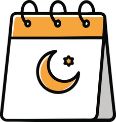 Islamic calendar icon featuring a crescent moon and star symbolizing islamic holidays and observances on a desk calendar