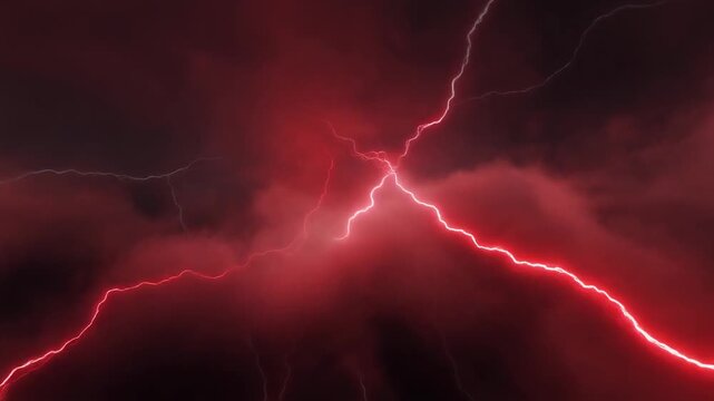 Dark cinematic fog with red electric lightning arcs pulsing through atmosphere, intense horror sci-fi energy storm