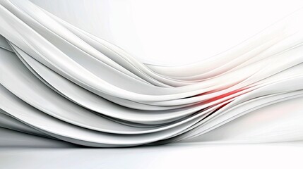 Obraz premium A smooth, flowing abstract design with multiple white, layered waves creating a sense of motion. A small, bright red accent highlights a central point within th