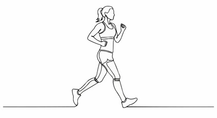 Continuous line drawing of a woman running in athletic wear.