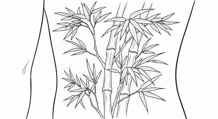 Elegant Bamboo Tattoo Design on Human Torso Outline.