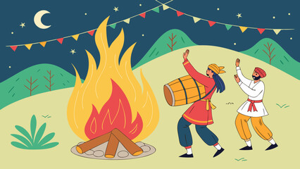Obraz premium Lohri night bonfire fun